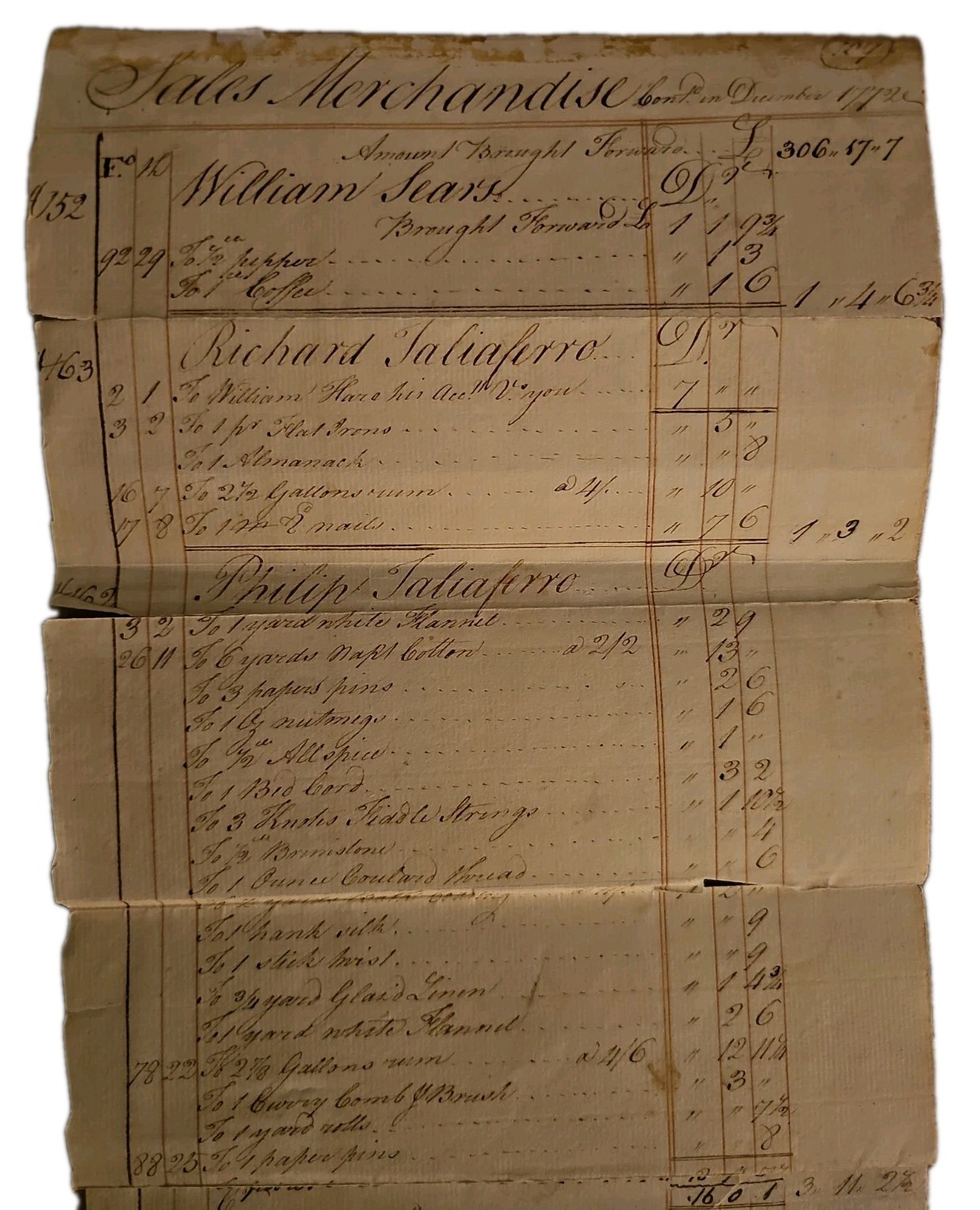 ​Rare December 1772 Colonial Virginia Merchant Ledger Page – Tidewater Americana