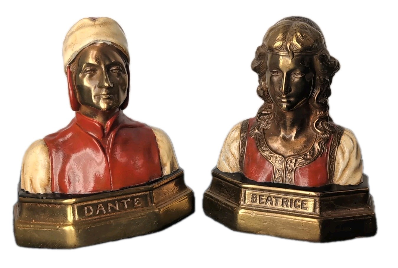 Vintage Dante And Beatrice Bookends Set Bronze