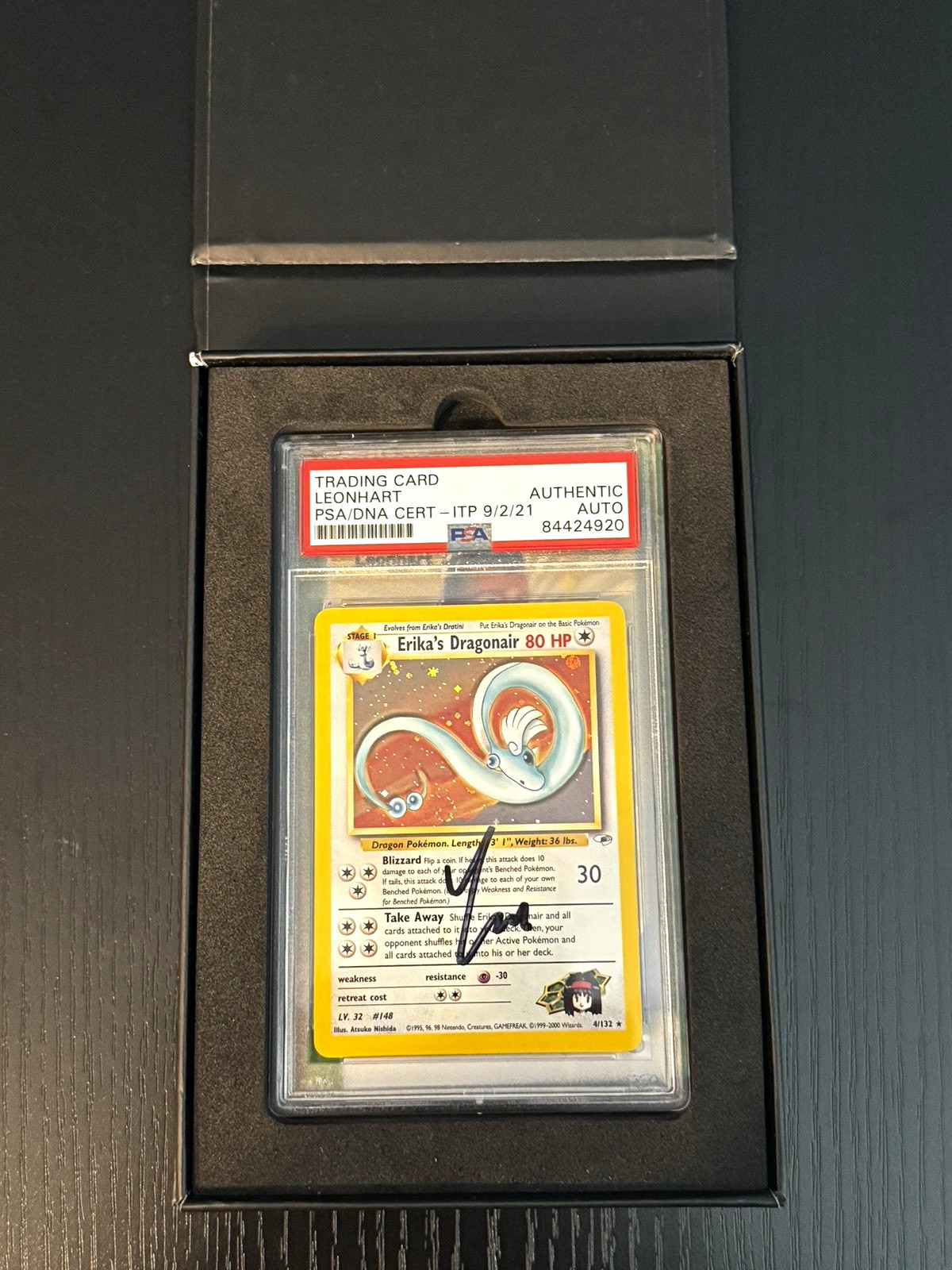 Pokémon Leonhart Signed Gym Heroes Erika\'s Dragonair 18/102 PSA Auto Auth