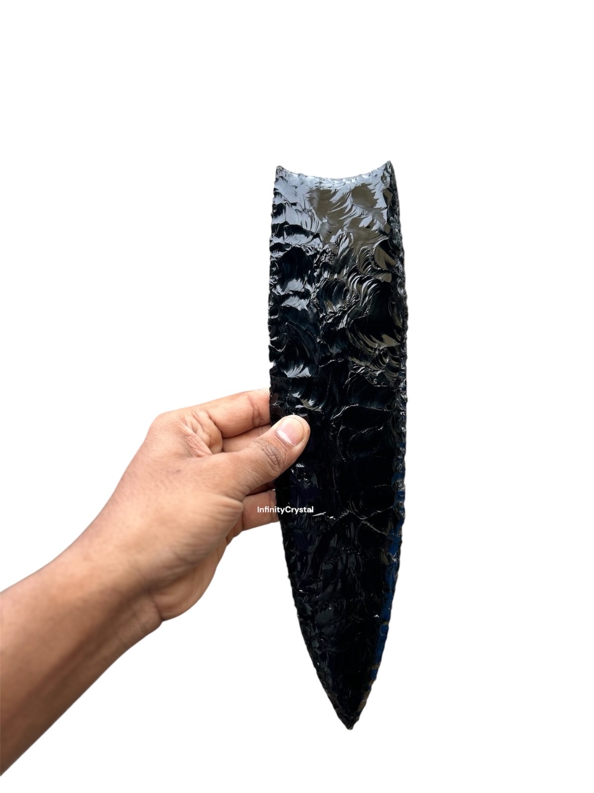 Giant Black Obsidian Clovis Point Arrowhead Hand Knapped Spearhead Paleo Replica