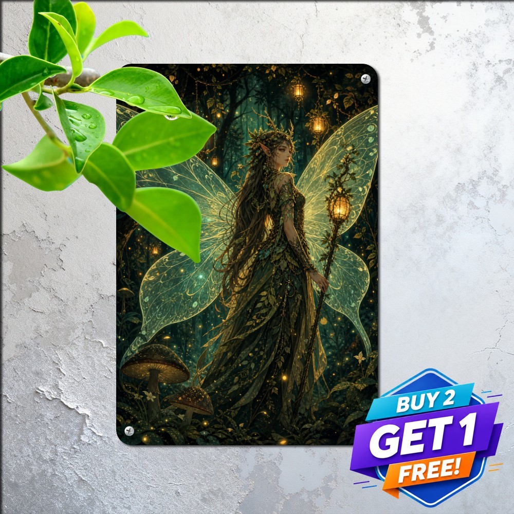 Enchanted Butterfly Fairy Sign Whimsical Firefly Forest Decor Metal Tin Plaque
