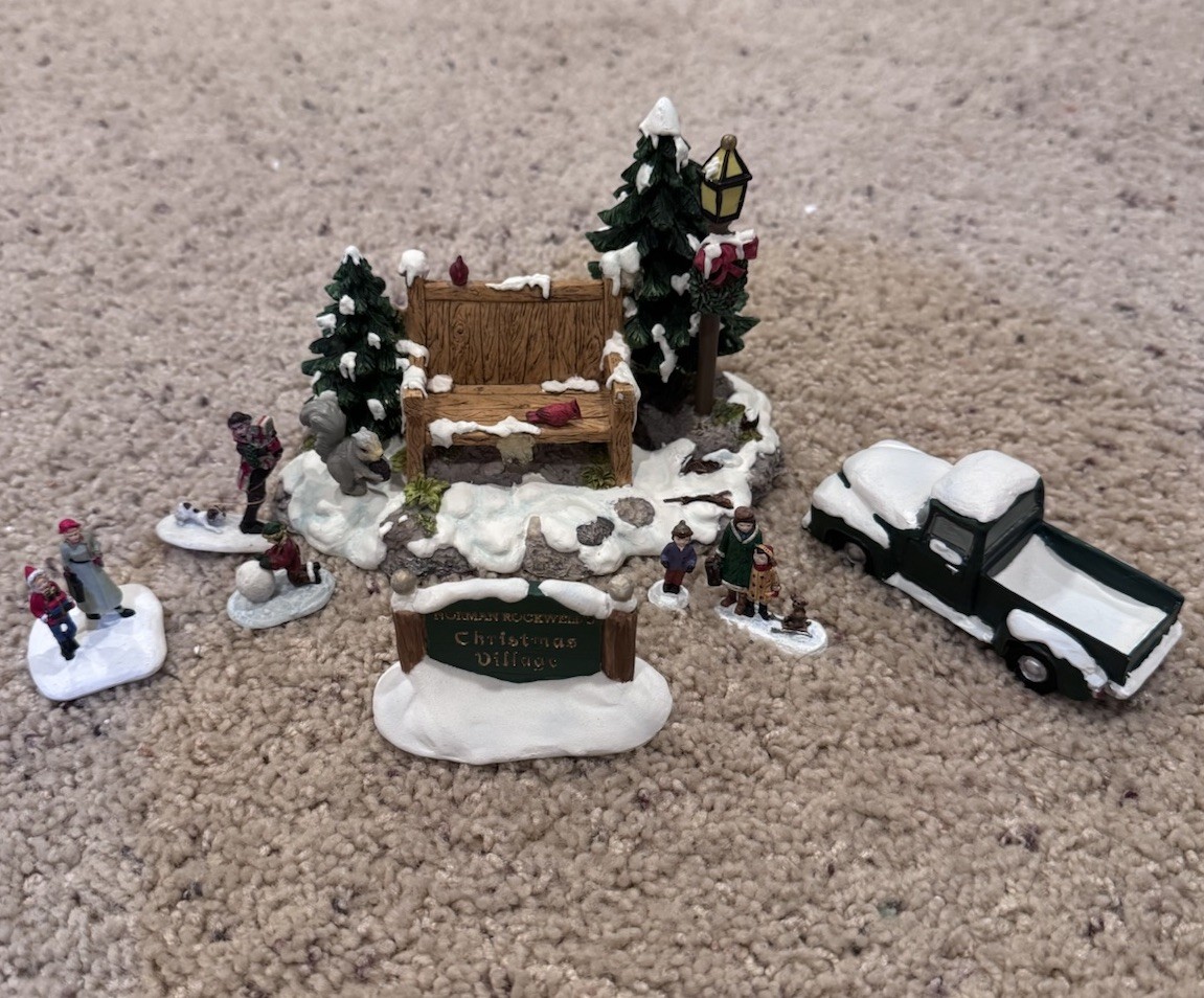 Hawthorne Village 2001 Rockwell Christmas Village Sign & Accessory Lot + Truck