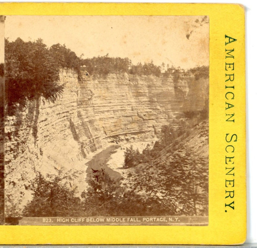 NEW YORK, Portage, High Cliff Below Middle Fall--Stereoview P52
