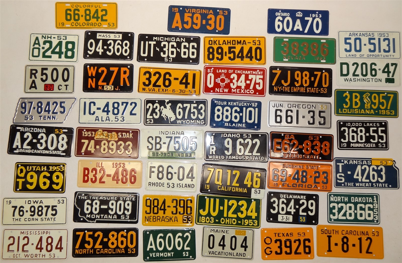 45 1953 General Mills Wheaties Mini Bicycle License Plates * Includes Ontario