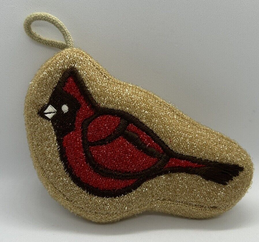 Red Cardinal Bird Christmas Ornament Puffy Gold Fabric