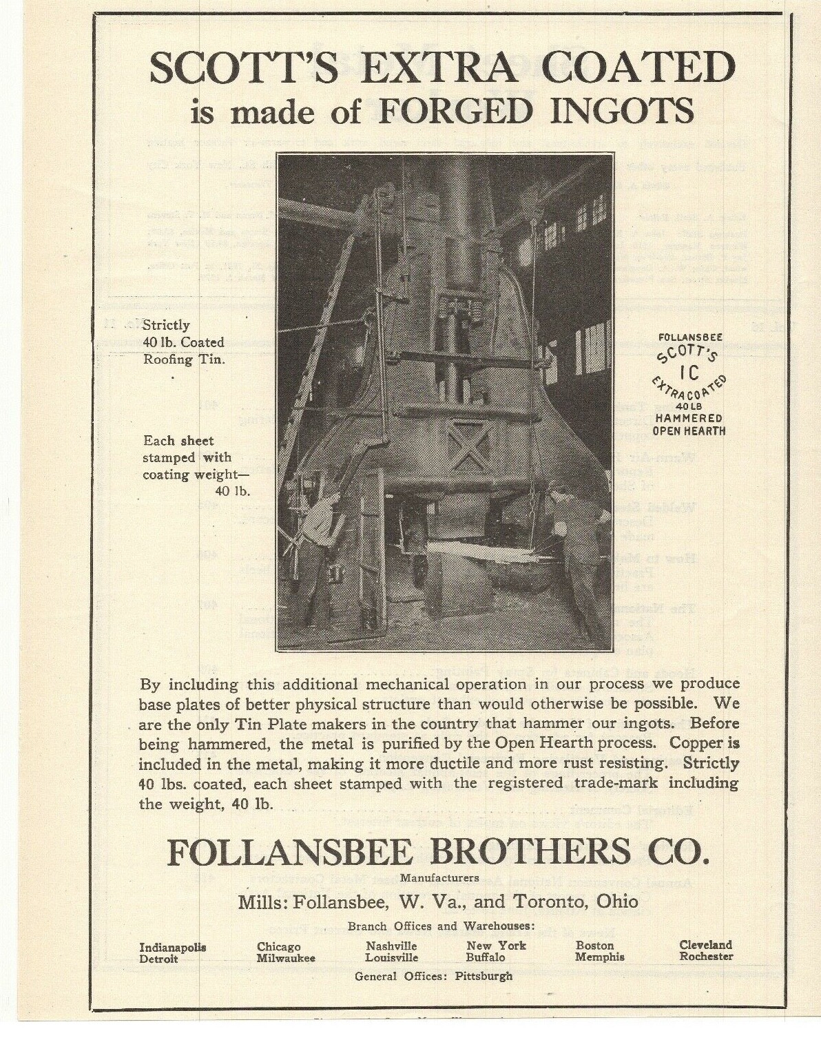 1925 Follansbee Brothers Co Advertisement Follansbee, West Virginia