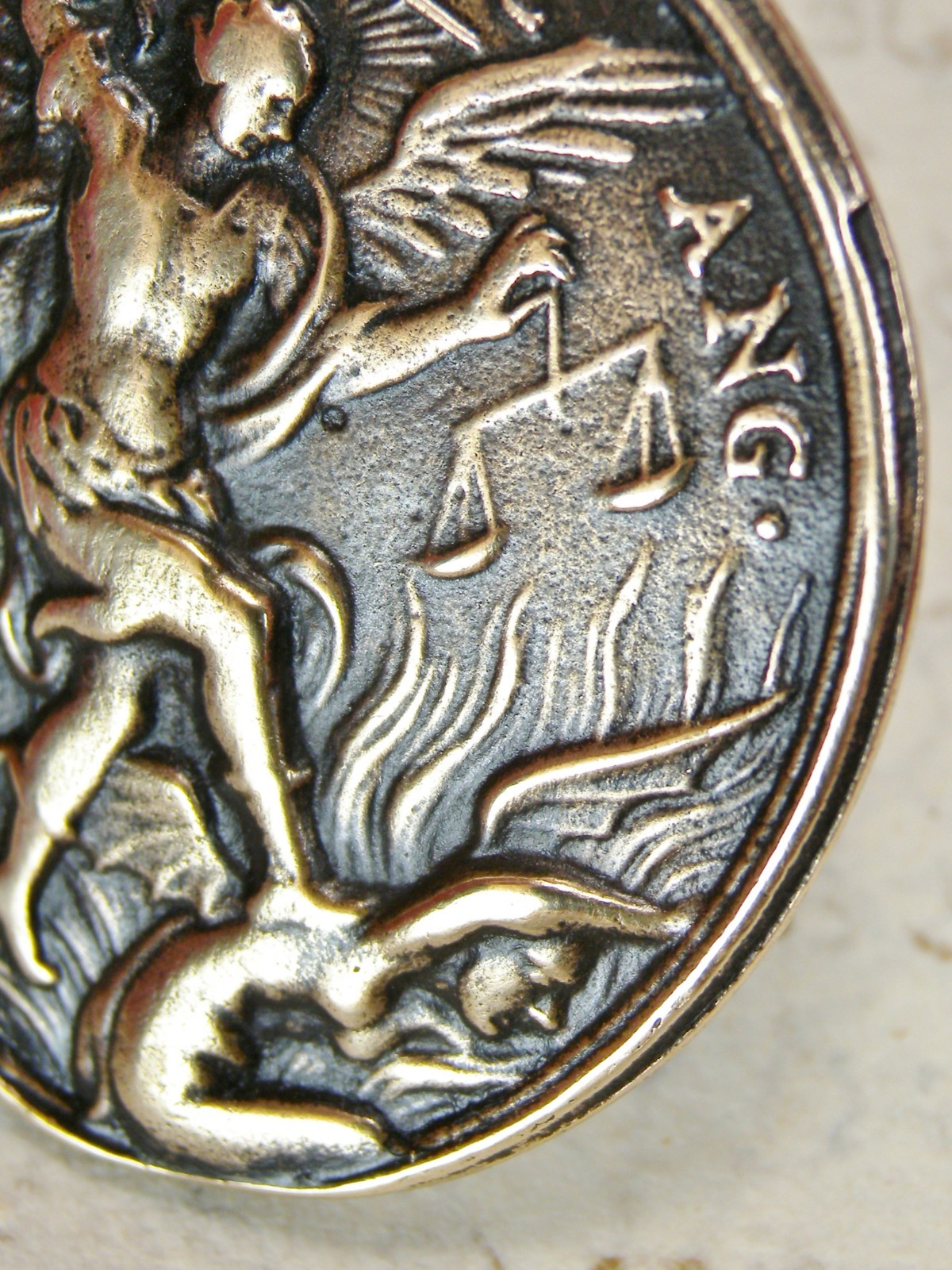 ANTIQUE 18TH ST MICHAEL JAMES THE GREATER OUR LADY OF PILLAR BRONZE MEDAL