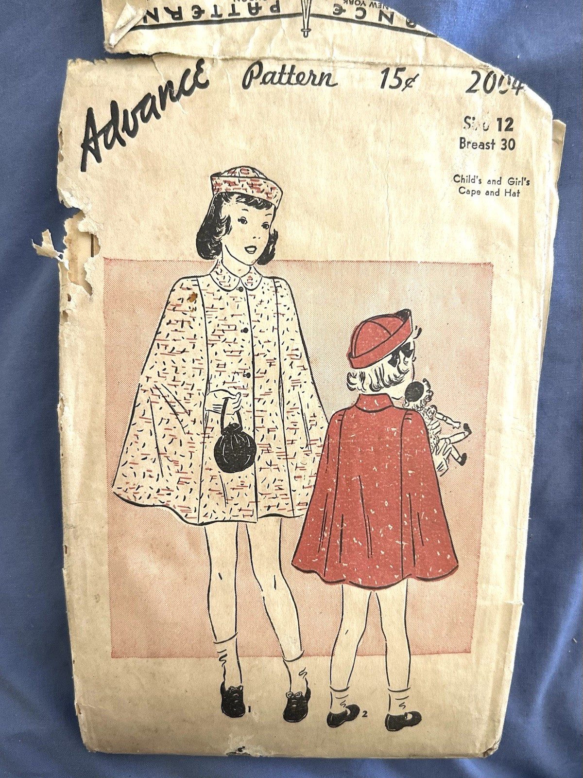 Vintage Advance Collard Cape & Hat Sewing Pattern Girl Child 12