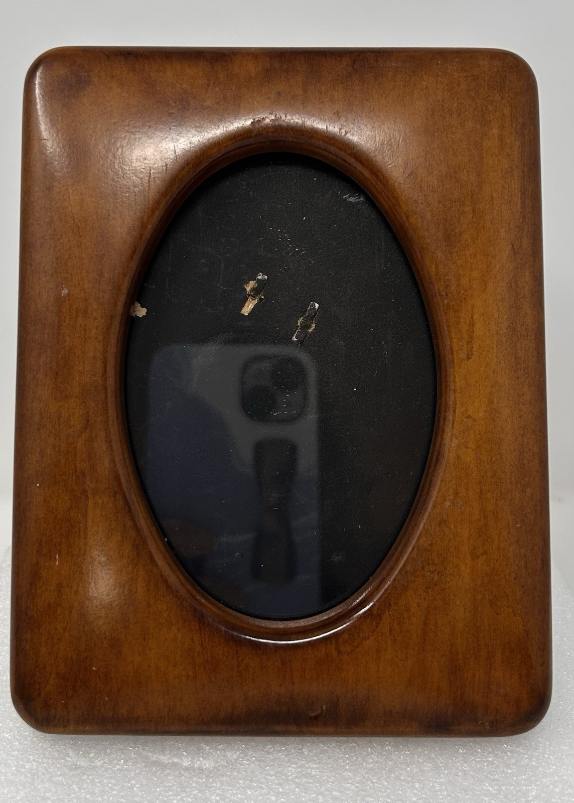 VTG MCM 5” X 3.5” Photo Frame Rich Wood Rounded Edges Oval Face Lays Two Ways