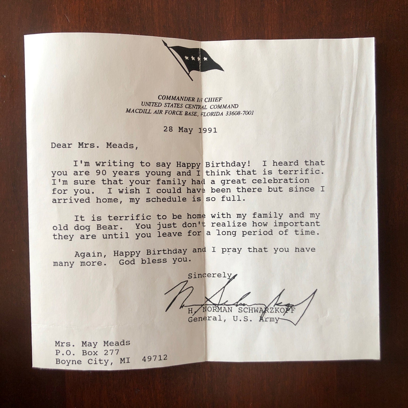 General  norman schwarzkopf Signed Personal Note /  Letter “Stormin  Norman”