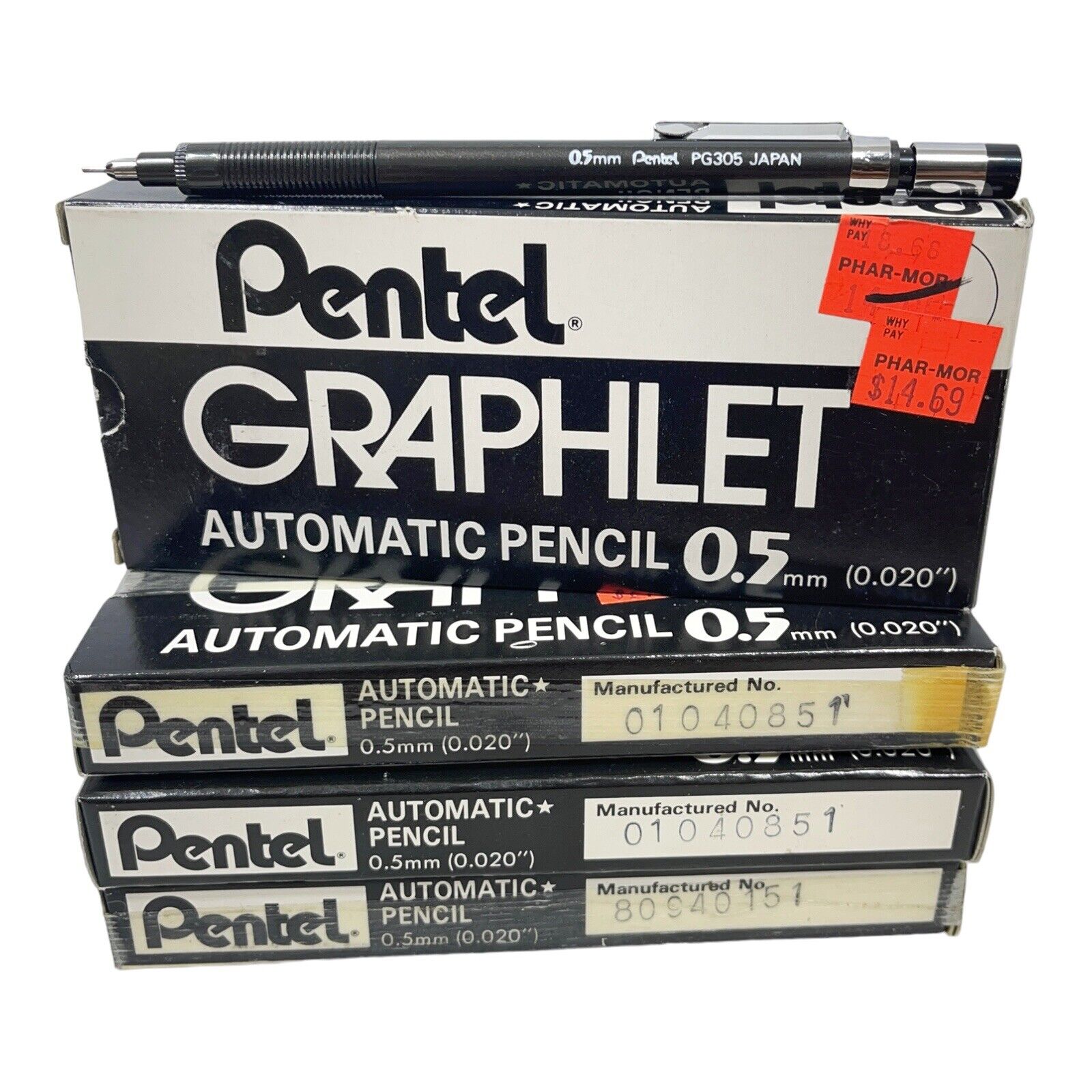 Vintage Japan 12 Pentel 0.5MM PG305 Graphlet Automatic Mechanical Pencils NOS