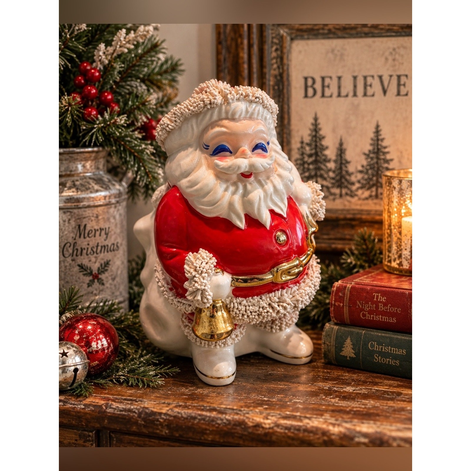 Vtg Santa International Ceramic Santa Coin Bank Spaghetti Trim Japan Christmas
