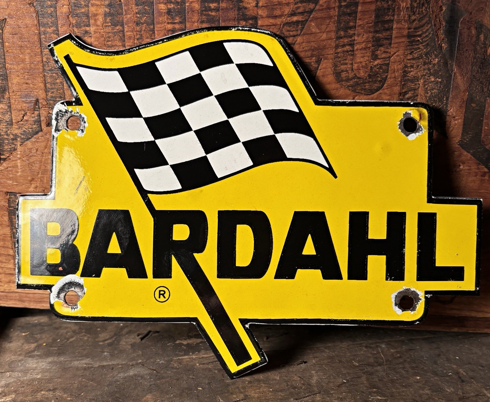 Small Bardahl Yellow Racing Flag porcelain Advertising Sign Gas & Oil Theme