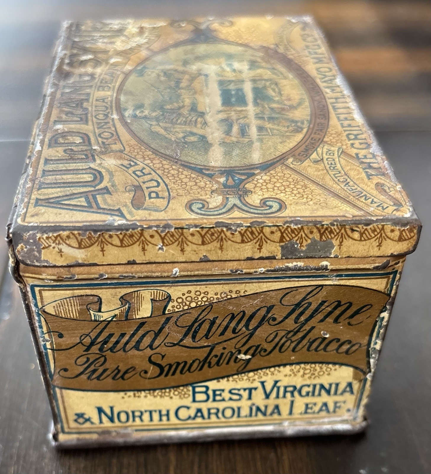 Vintage Late 1800\'s Auld Lang Syne Tobacco Tin Rare Scarce Griffith Mayo Mfg Co