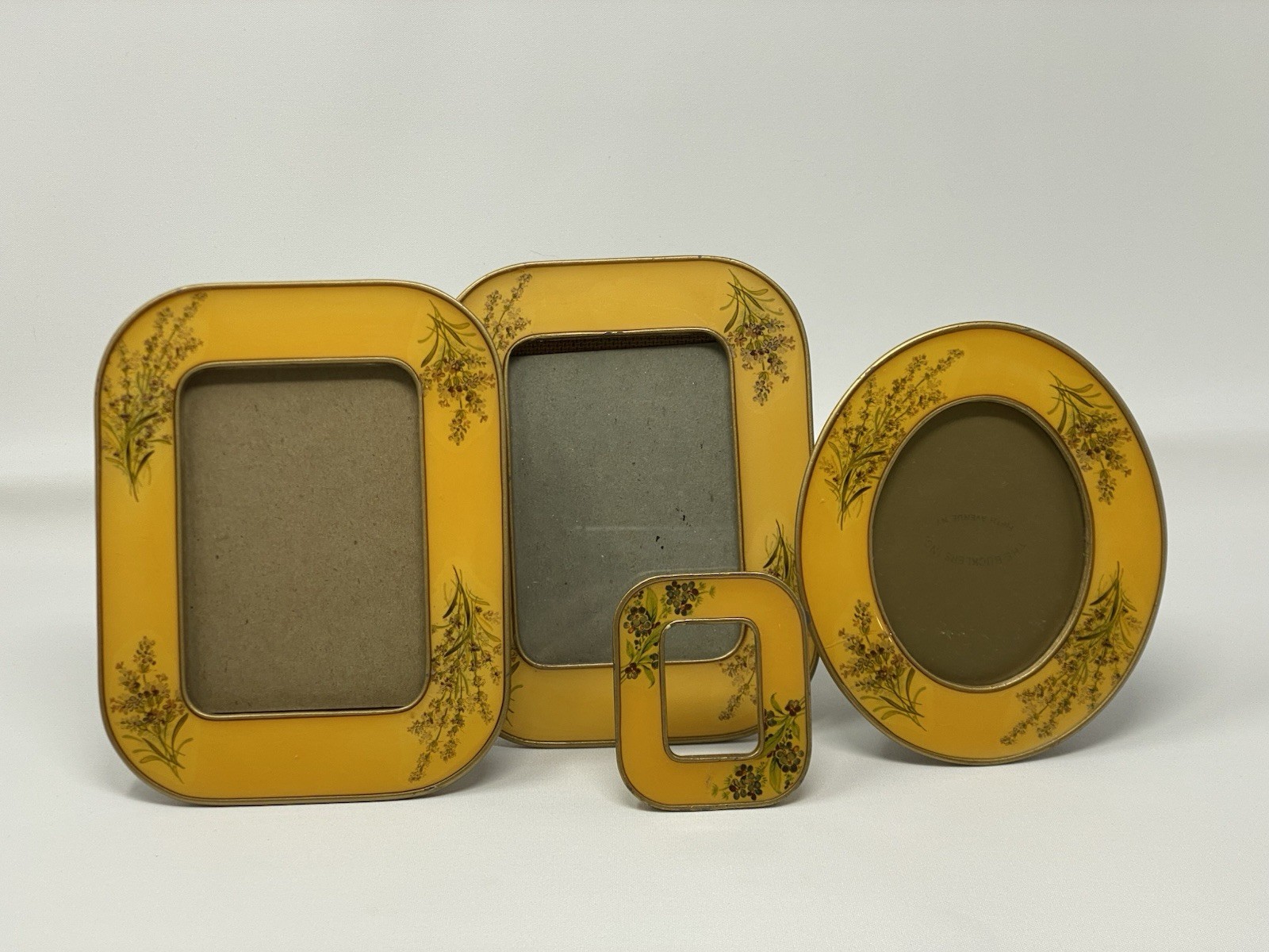 Vtg Set of 4 Bucklers Fifth Ave NY Enamel Floral Picture Frames With Swivel Back