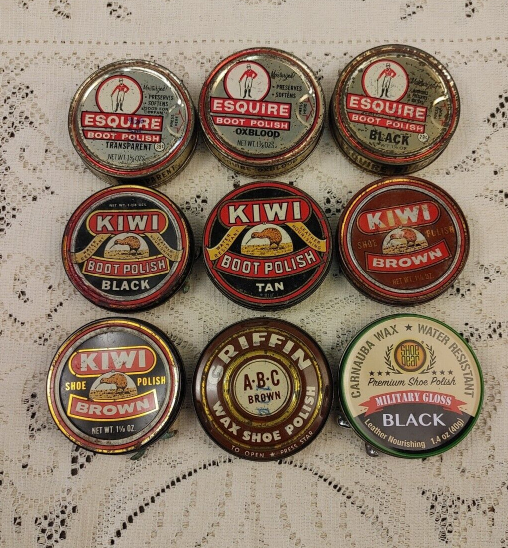 Vintage Kiwi, Griffin, Esquire, Carnauba Shoe Polish Tin 9 Cans