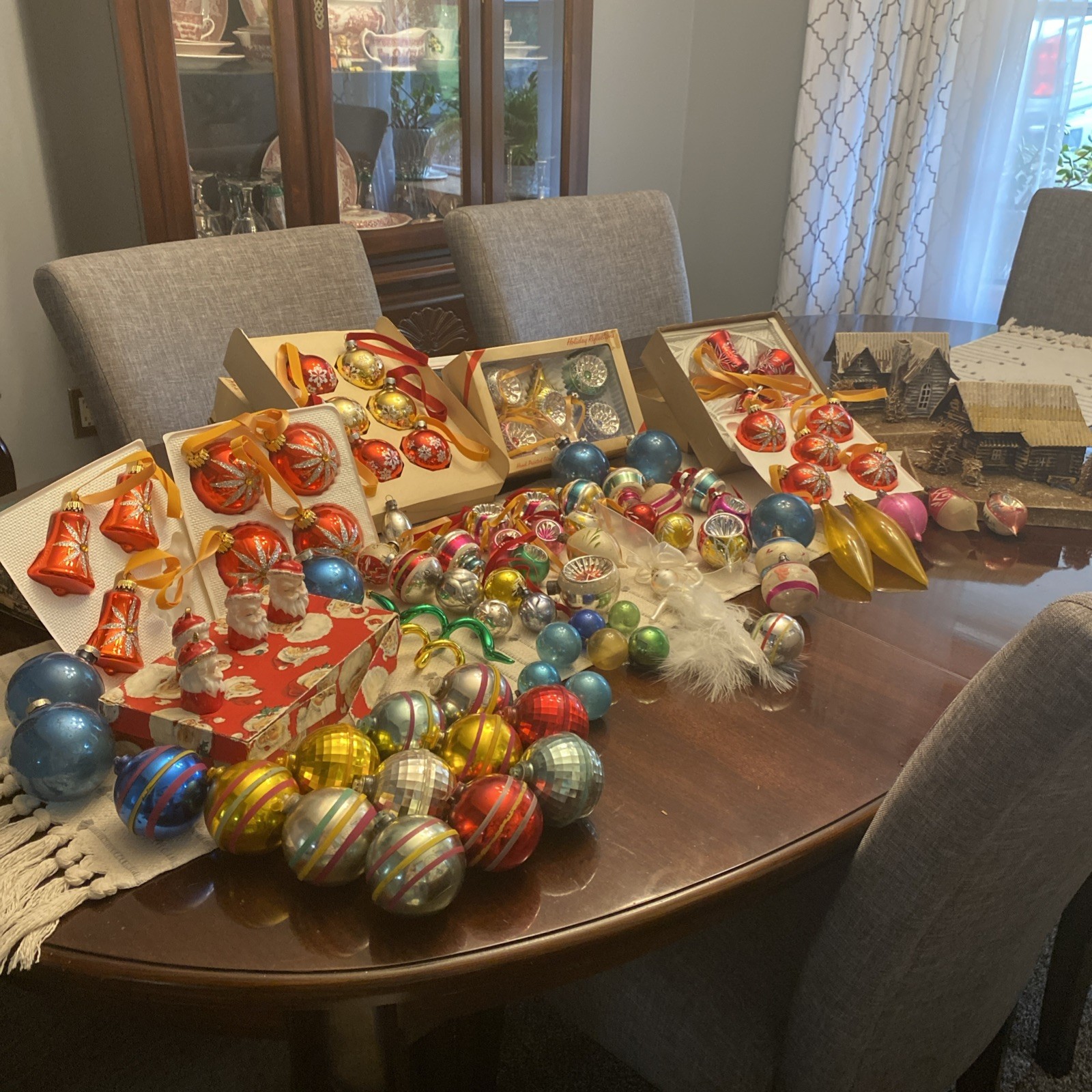 Vtg Christmas Ornaments Lot Huge Generational Lot , Japan Cardboard Houses More