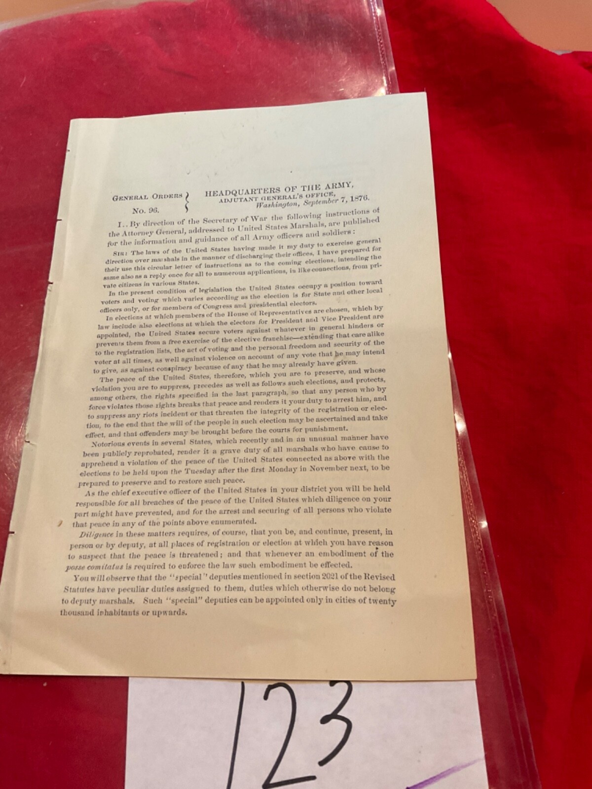1876 PRESIDENTIAL ELECTION ORDER US GRANT SENDS TROOP TO POLLING SITES NOTABLES