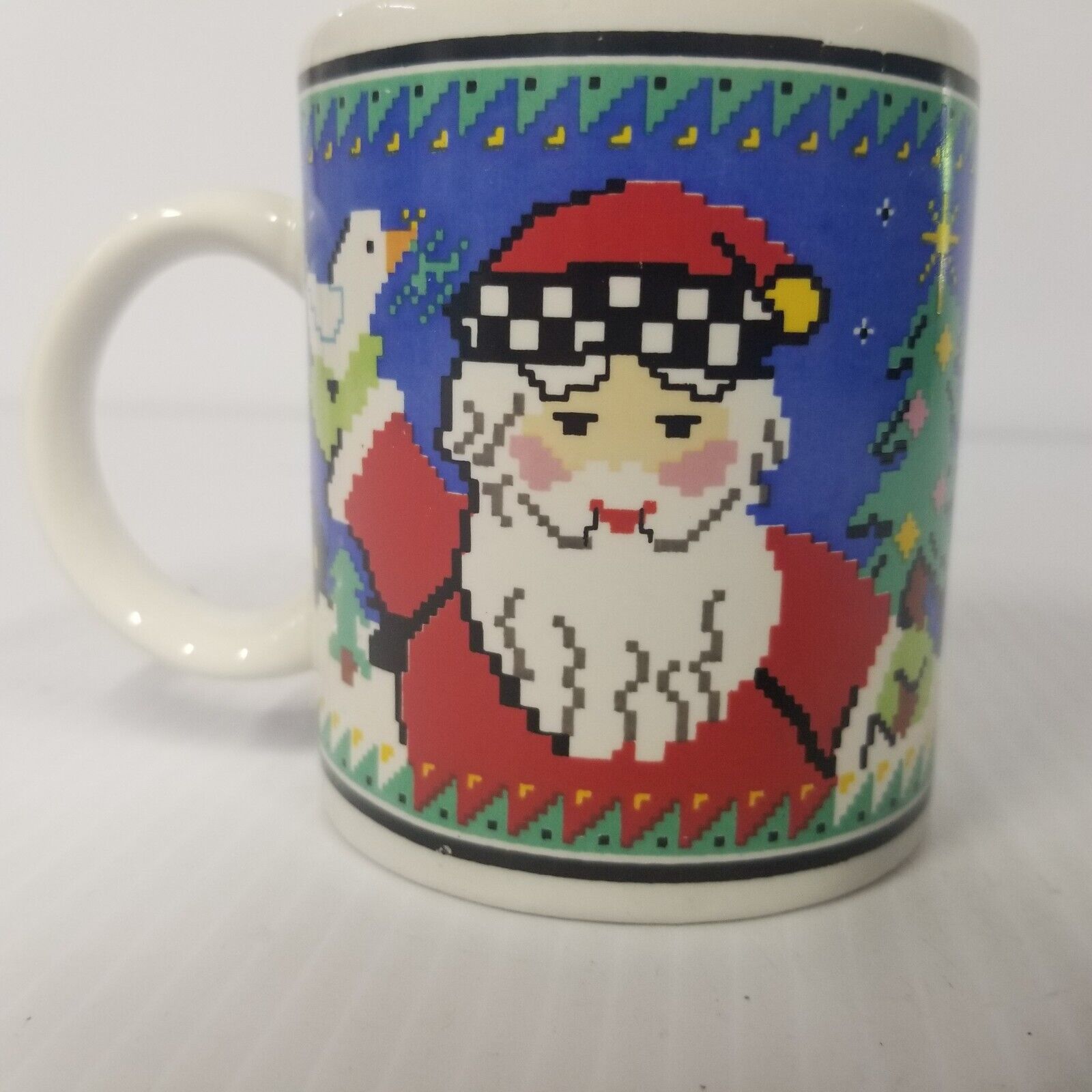 Vintage Santa Cross Stitch Ceramic Coffee Cup Mug