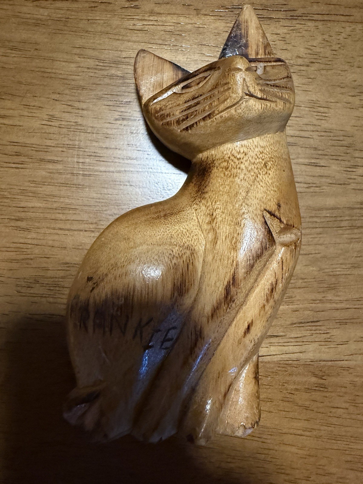 Vintage Hand-carved Wooden Cat Statue