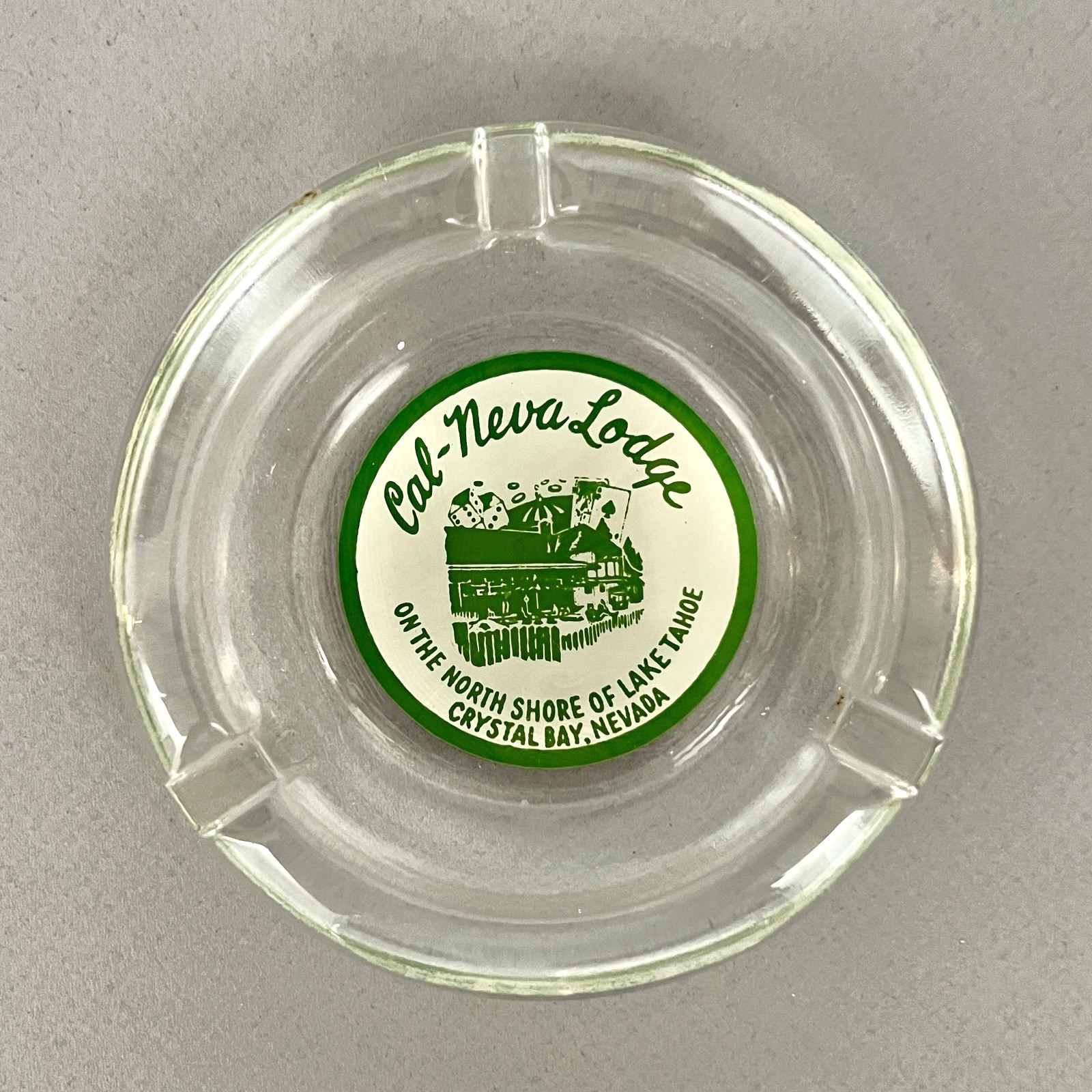 Vintage CAL-NEVA LODGE & CASINO Lake Tahoe Dice Playing Card GLASS ASHTRAY 1950s