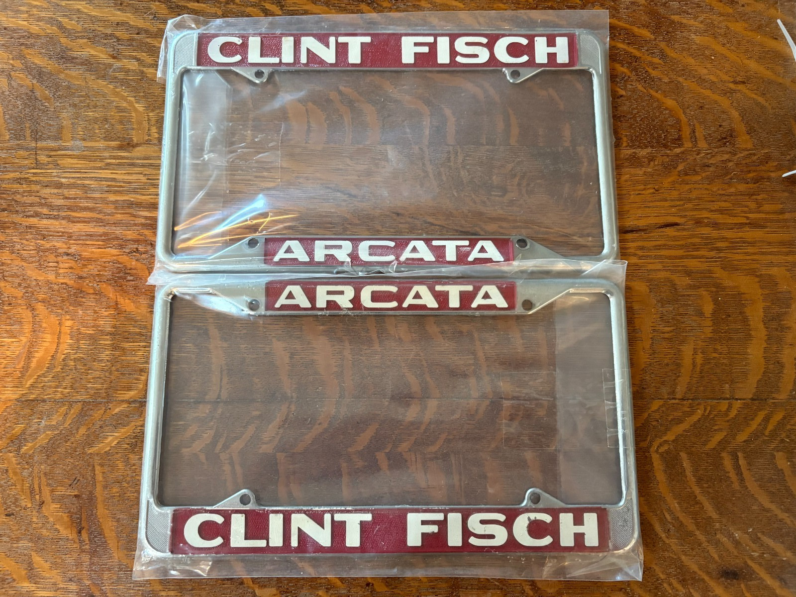 VTG Arcata California Clint Fisch Studebaker Dealership License Plate Frame Pair