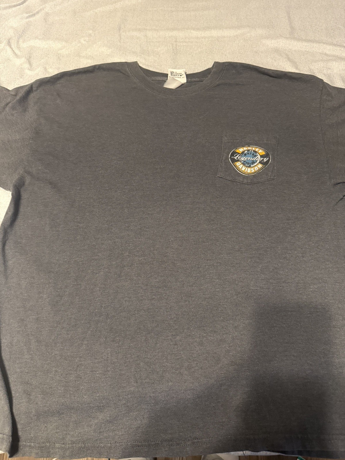Vintage Harley-Davidson Iron Steed Vacaville CA Pocket Graphic Hanes Beefy-T Tee