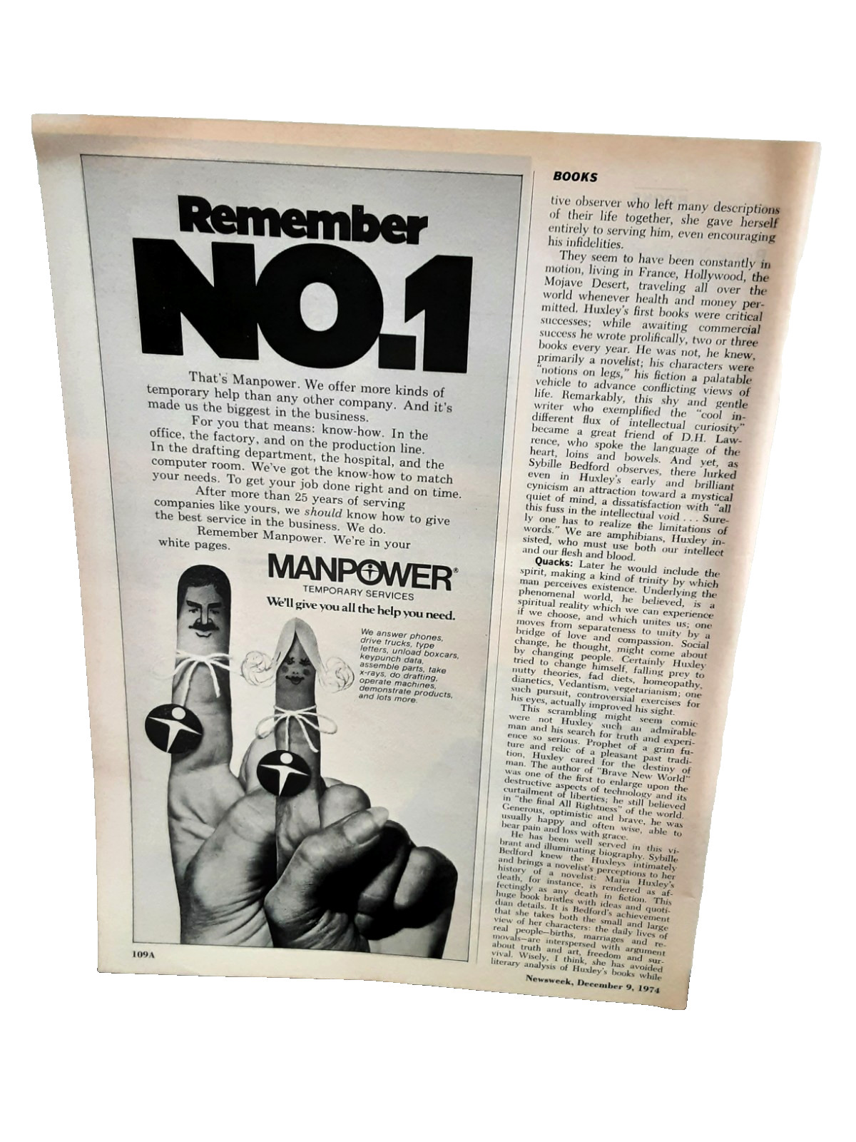 Vintage 1974 Manpower Employment Ad – Temporary Help Services