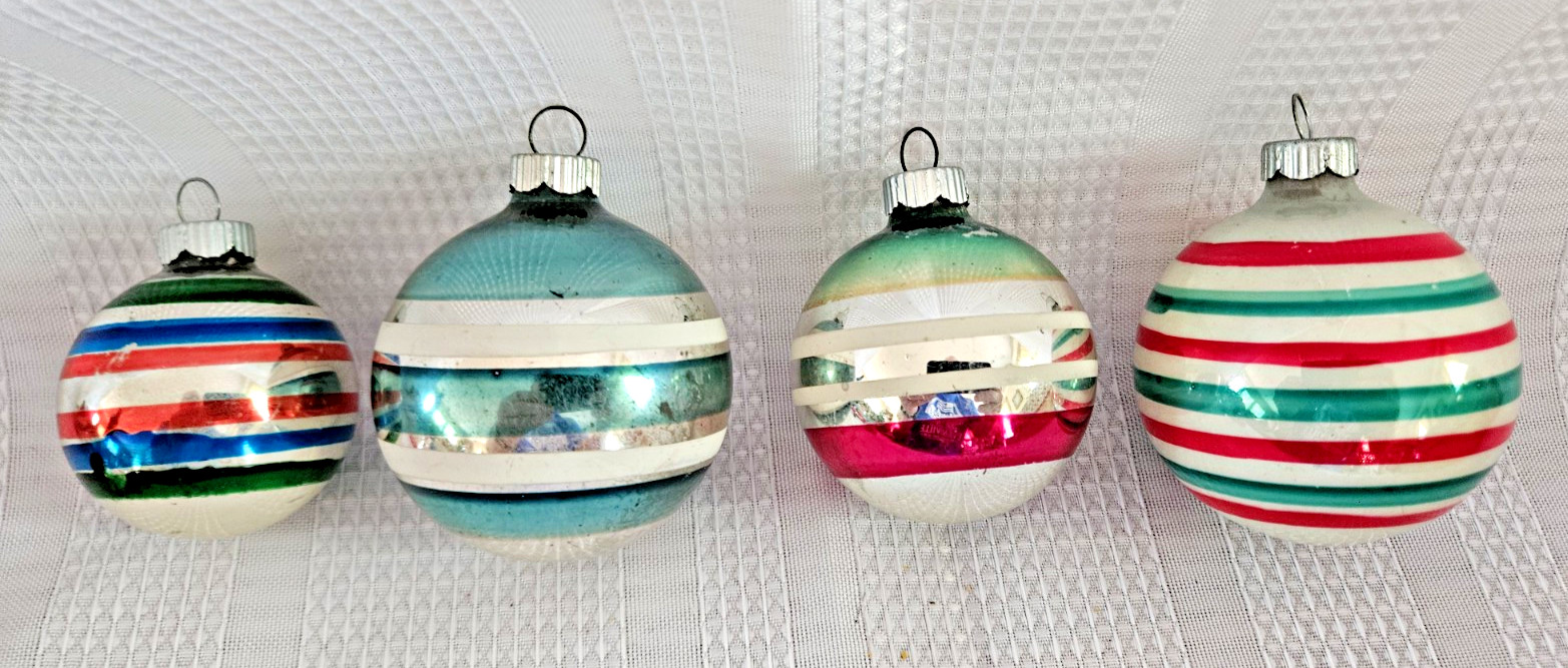 Vintage Shiny Brite Striped Christmas Ornaments Lot of 4  Multicolor