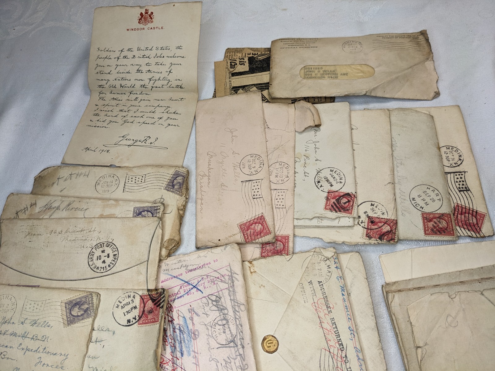 WWI Ephemera Lot: King George V Letter, Letters from Home, S&S Clippings 1917-20