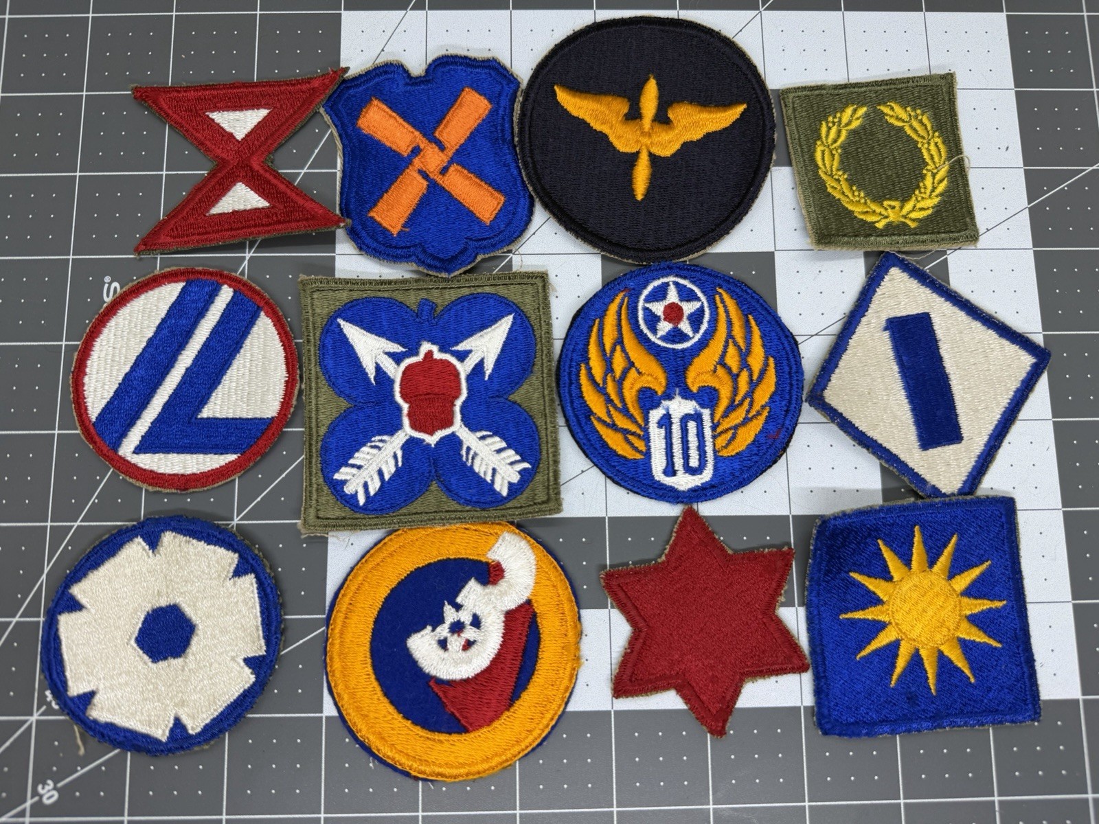 Lot Of 12 Vintage WW2 WWll Era Military Uniform Patches All Original