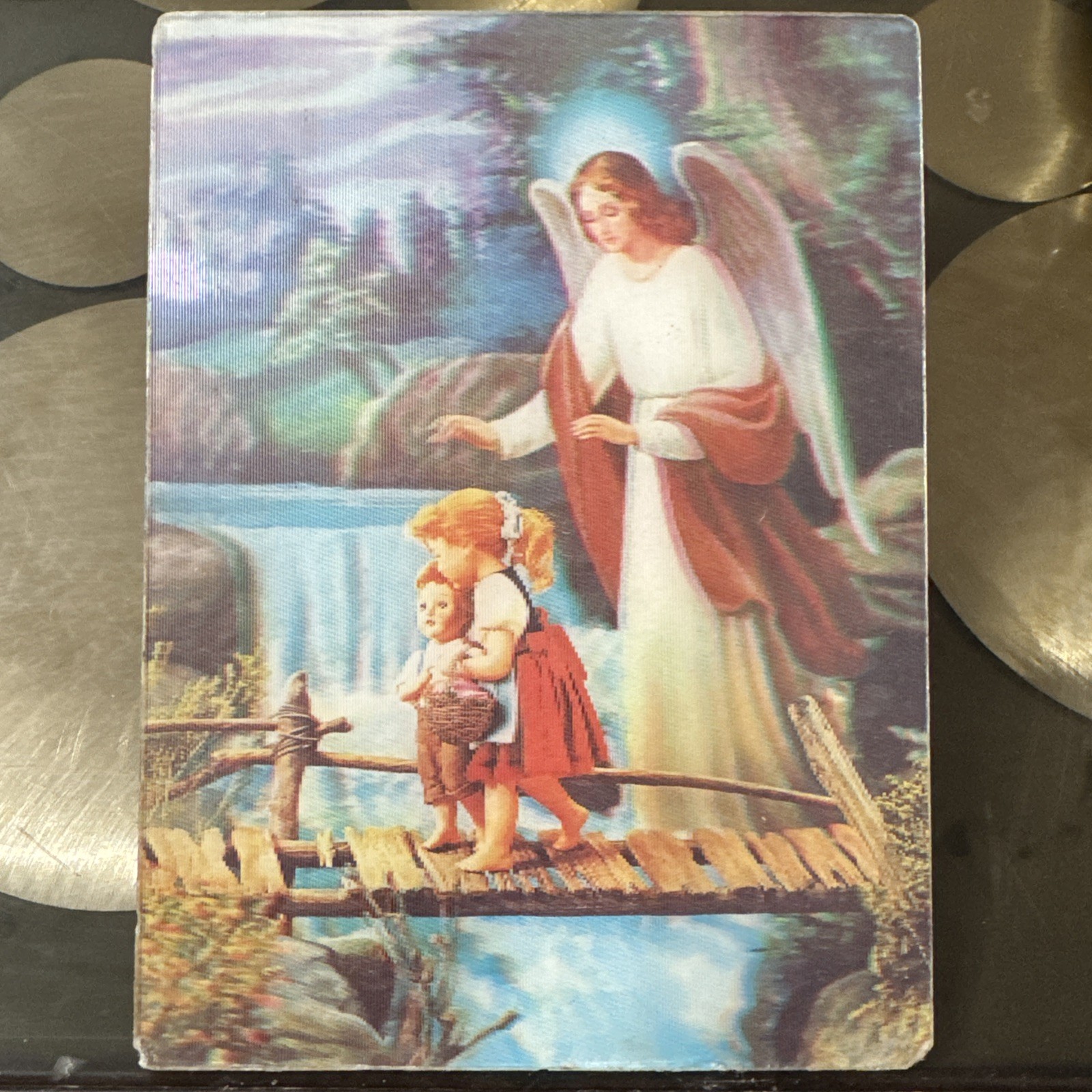 Vtg 80s 3D Lenticular Picture Religious Angel Wings Children  Jesus Love Christ