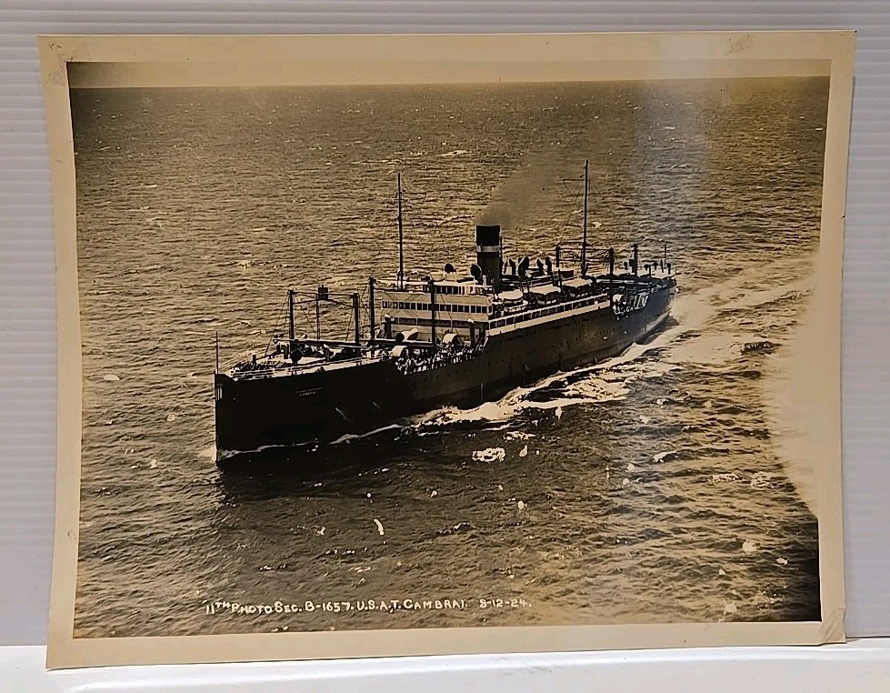 1924 Vintage Aerial Photo USAT Cambrai US Army Transport Ship WWI ~7x9.5