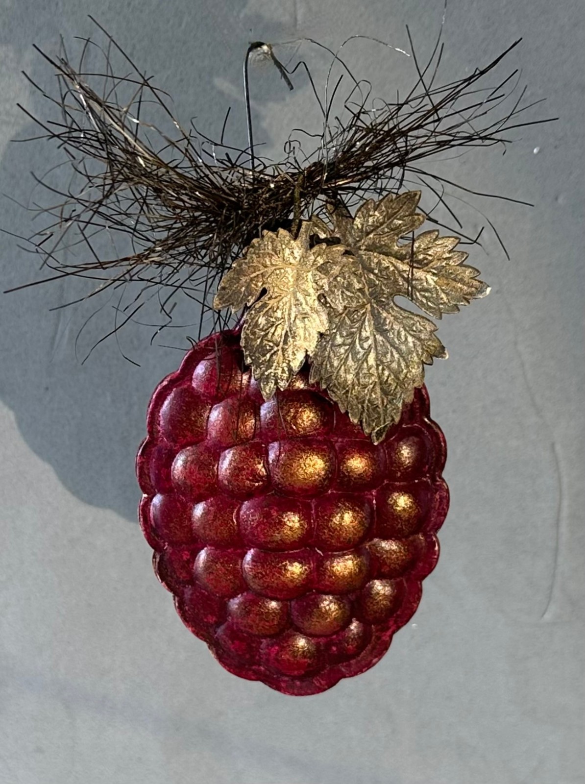 Antique German BERRIES Pressed Paper DRESDEN 3D Double sided Christmas Ornament
