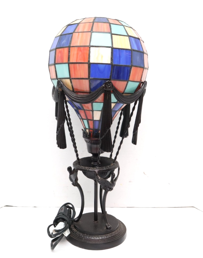 VTG Maitland Smith Style Lamp Hot Air Balloon Stained Glass LARGE figural 21