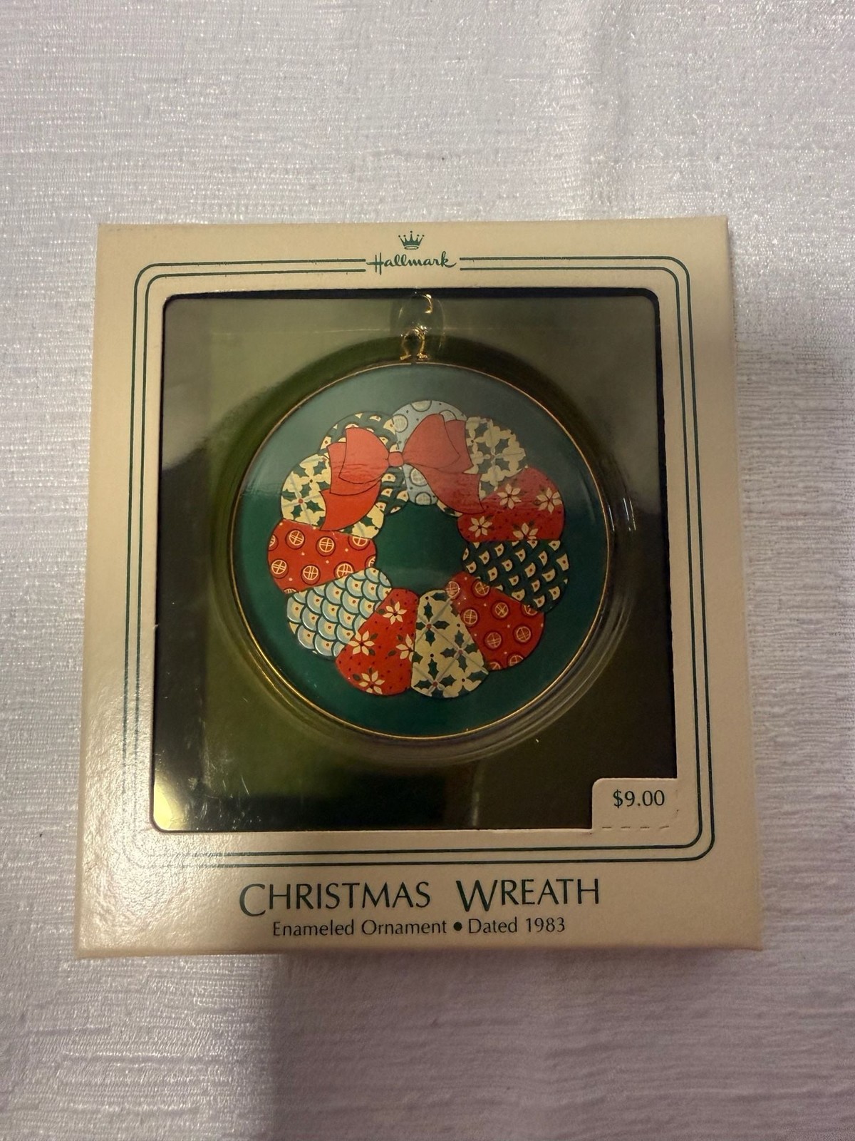 1983 Hallmark Keepsake Christmas Wreath Enameled Ornament