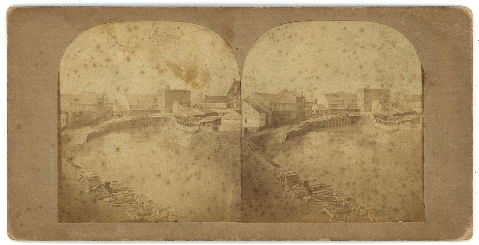 OHIO STEREOVIEW - Zanesville - Canal & Mill - JQA Tresize 1860s RARE