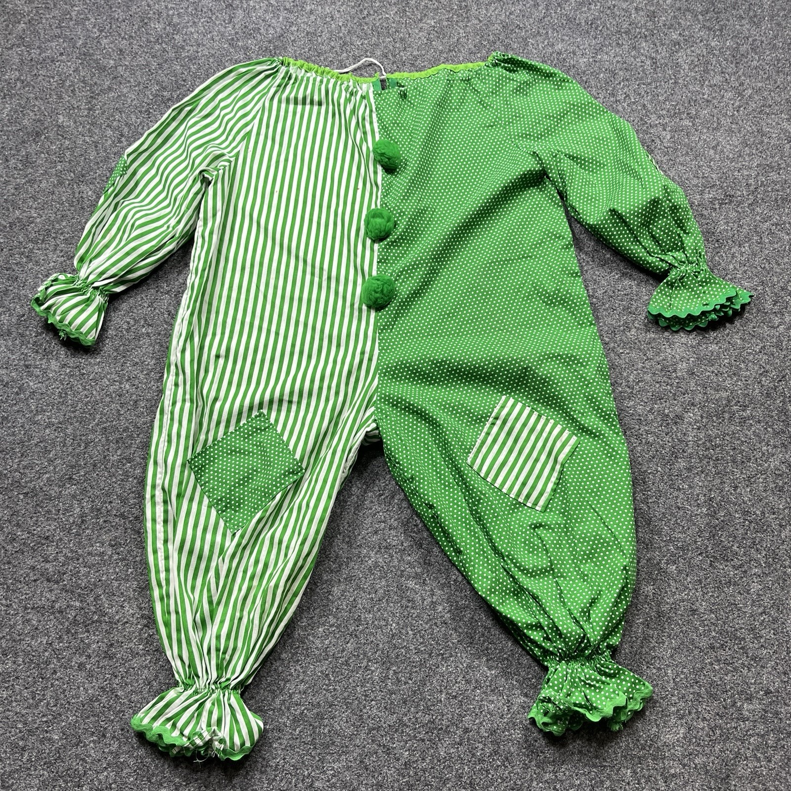 Vintage Child Halloween Clown Costume Green Handmade Retro Kids Circus Romper