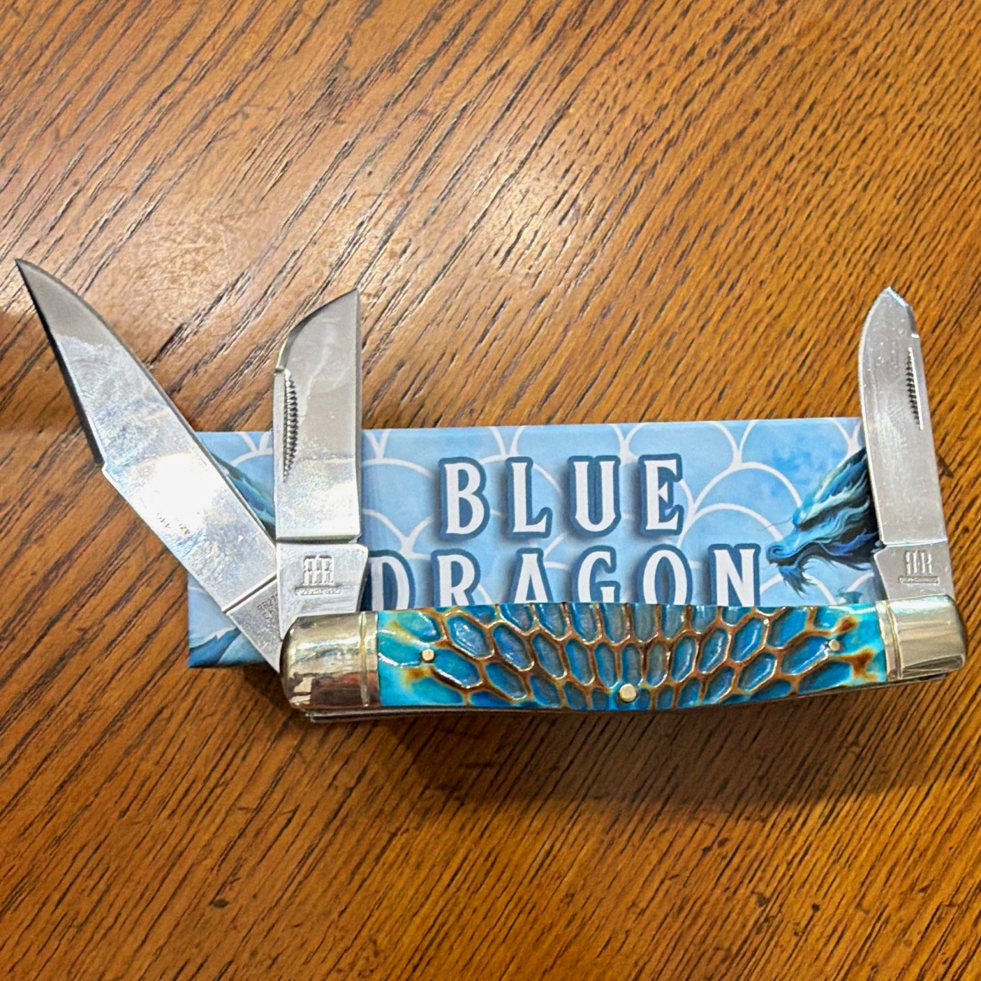 Hand Fired Rough Rider Blue Dragon RR2715 3-Blade Slipjoint Clip Point Blue