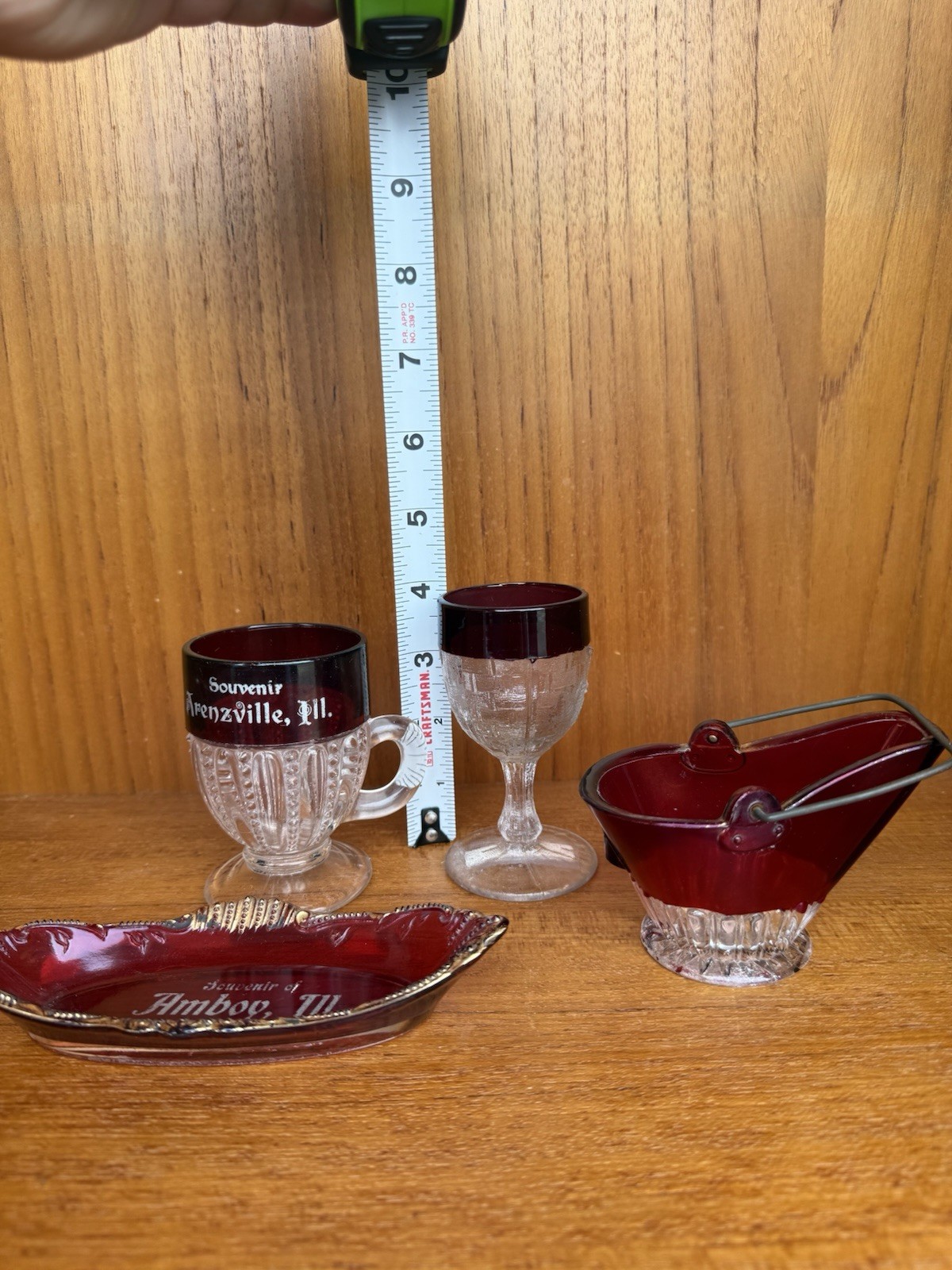 Vintage Ruby Flash Souvenir Glass Lot 4 Illinois Mugs Goblet Basket Dish