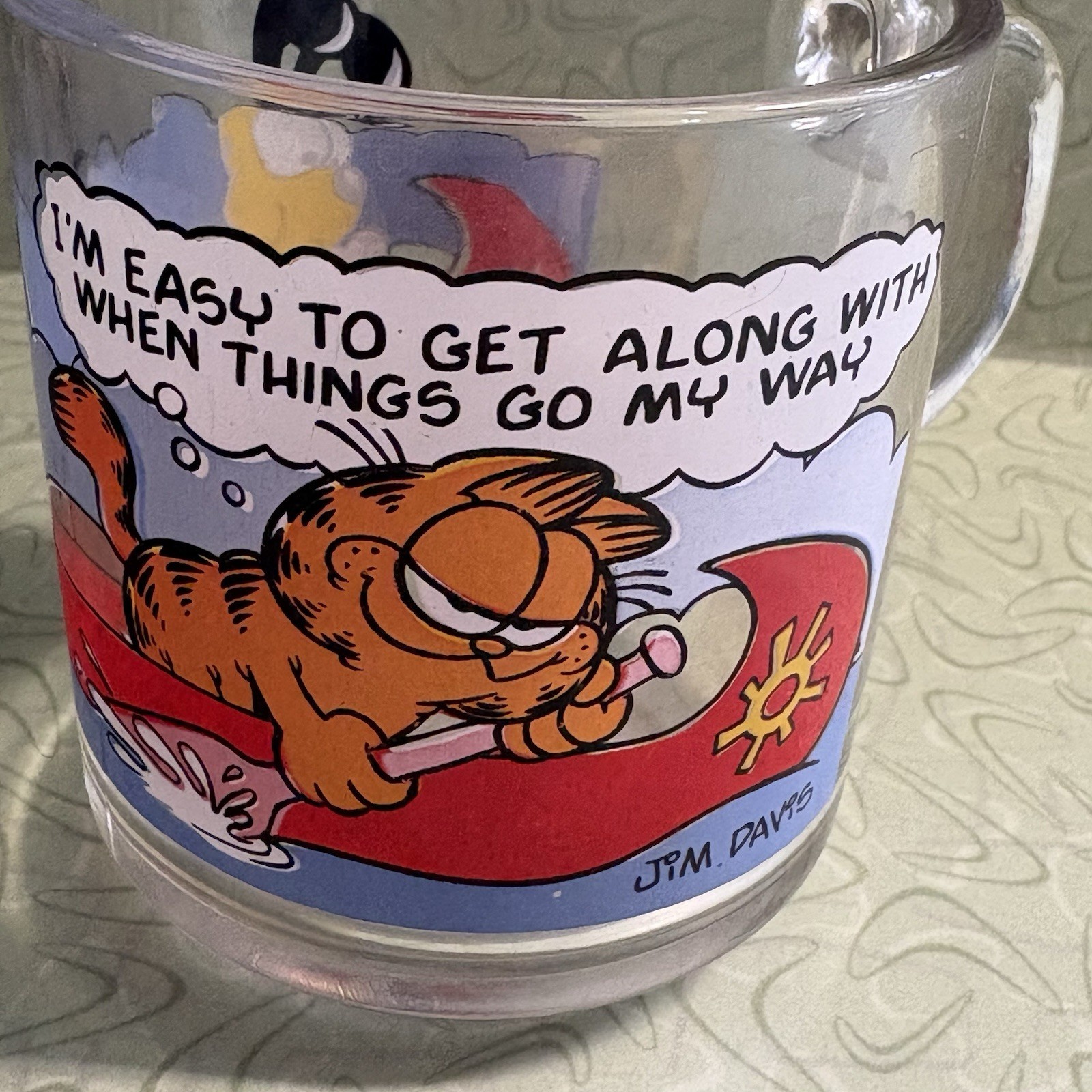 Vtg 78 McDonalds Garfield Glass Mug I\'m Easy to Get Along With Anchor Hoking Cup