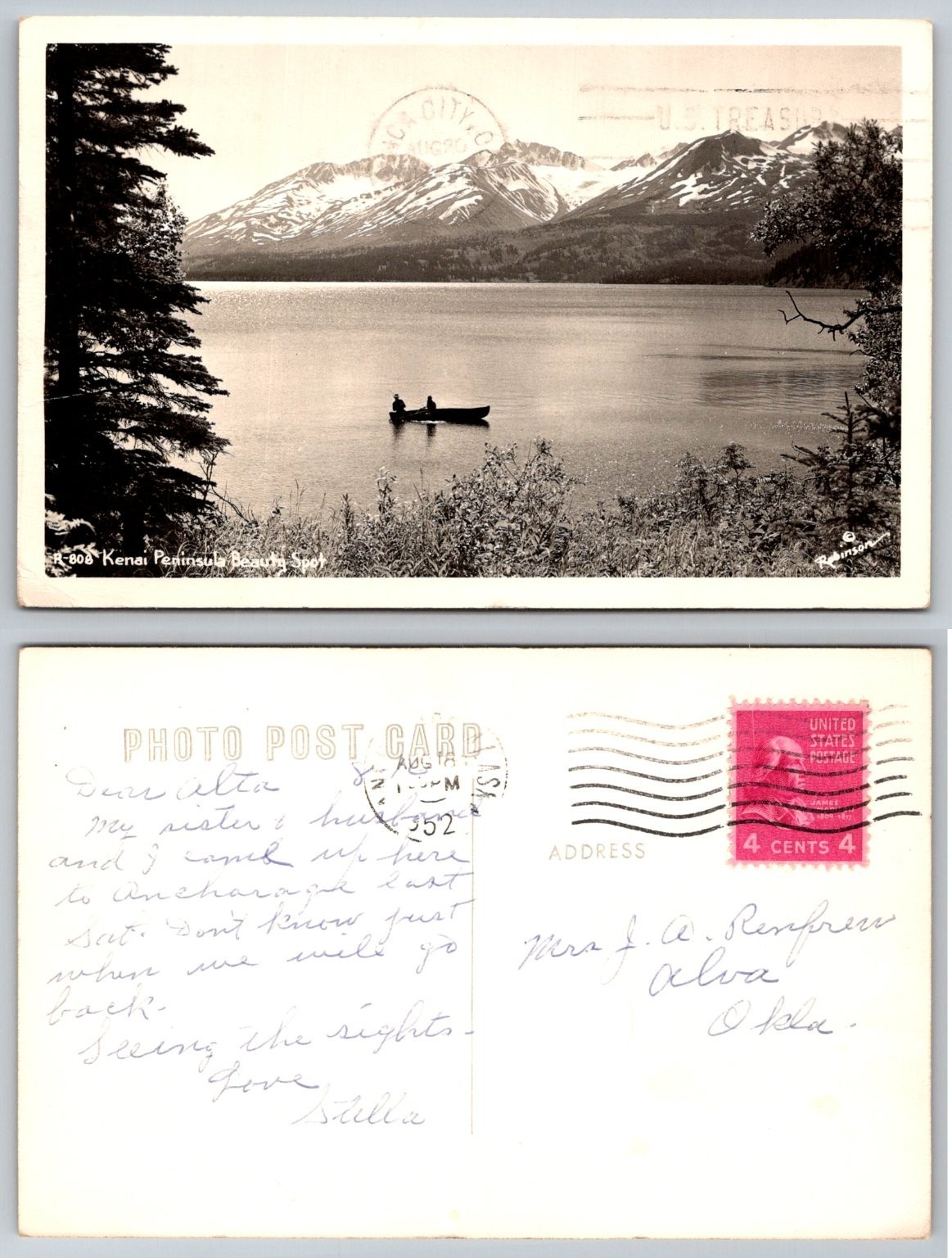Vintage Kenai Peninsula Alaska Photo Postcard - Anchorage Postmark 1950s