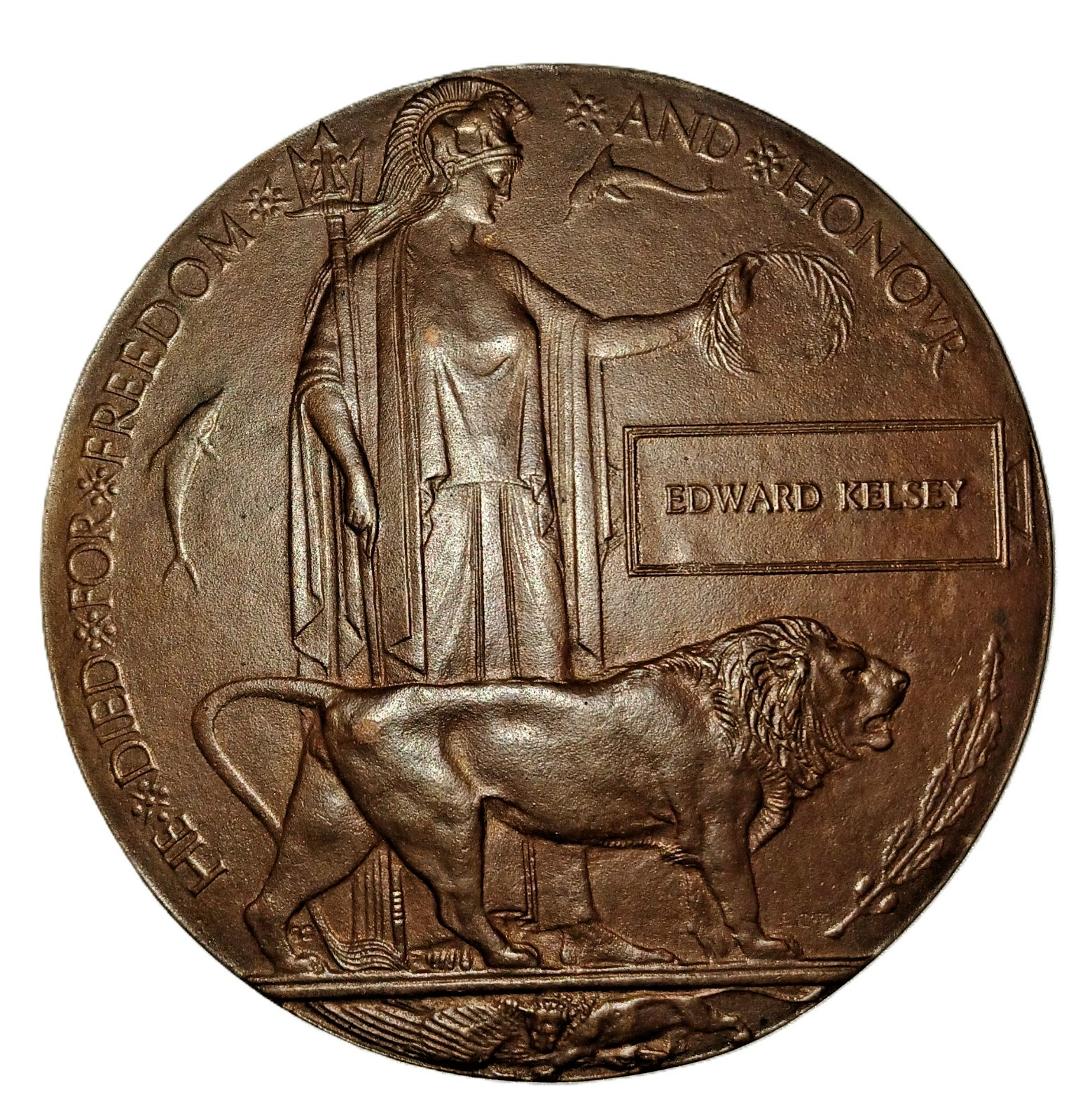 WW1 Memorial Plaque to Edward Kelsey, 2nd Bn. Suffolk Regiment