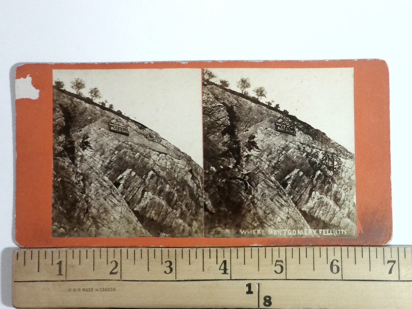 Where Montgomery Fell Quebec Stereoview Card L. P. Vallee c1870s Canadian