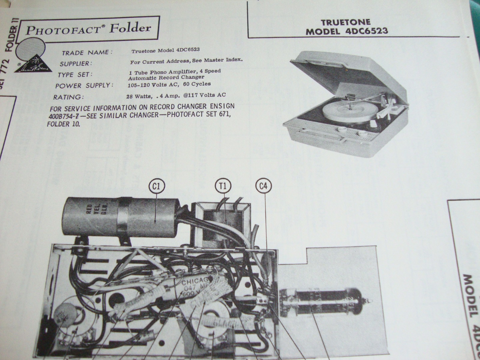Original Sams Photofact Manual TRUETONE 4DC6523 (772)