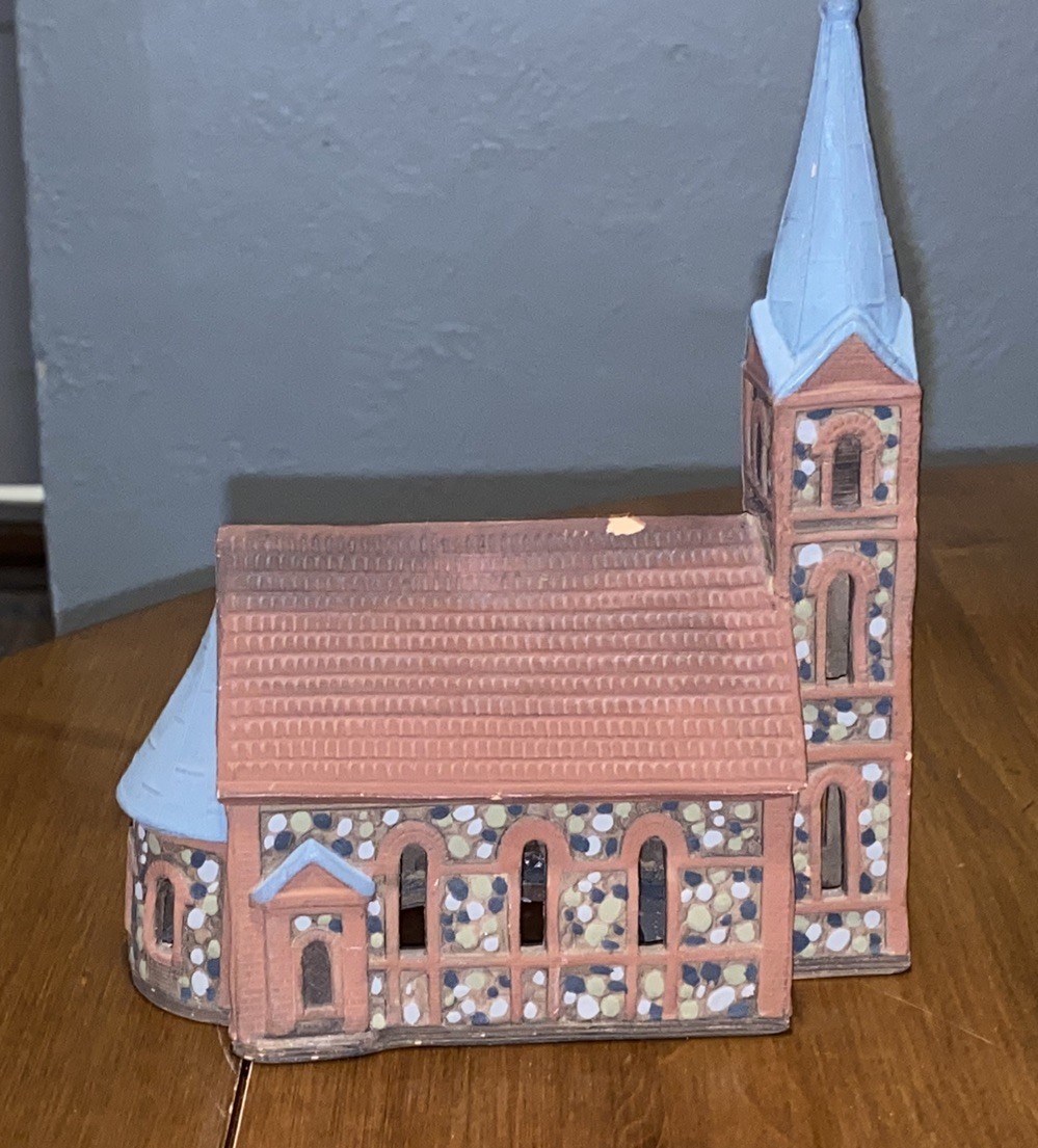 Vintage Lithuanian Clay Church Candle Holder Moliukas Handmade Pottery House
