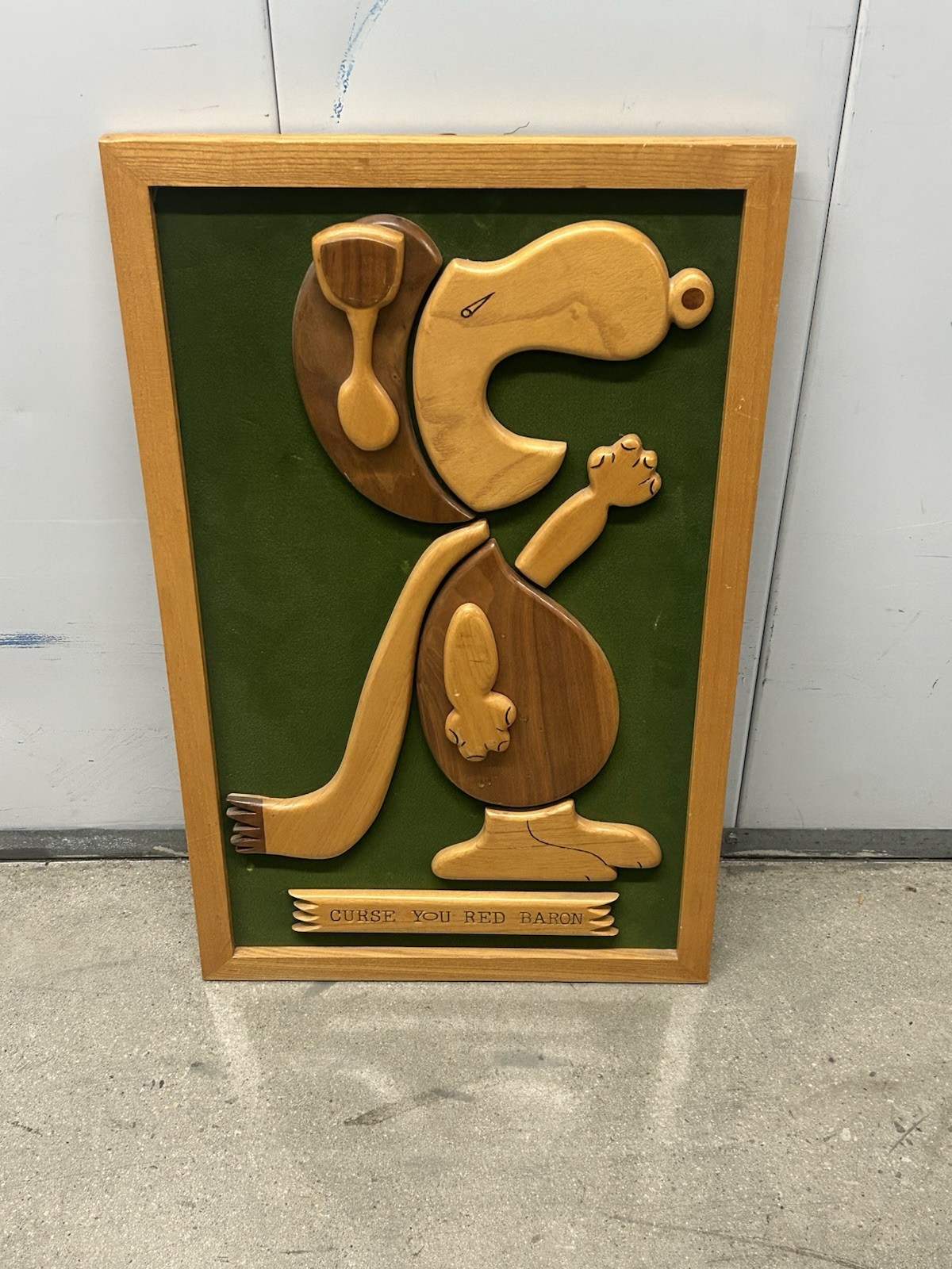 Vintage Rare Peanuts Snoopy “Curse You Red Baron” Wood Sign ~24x14 inches 