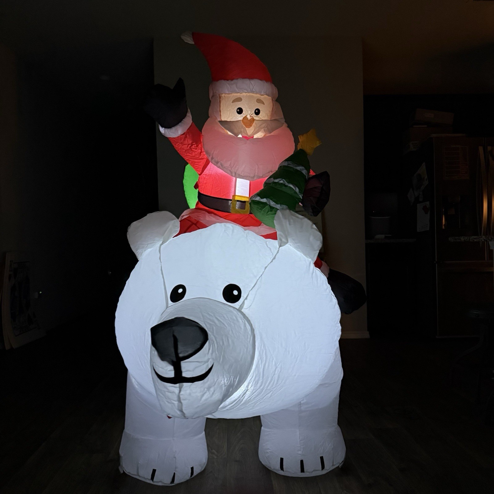 GOOSH 6ft Light-Up Inflatable Santa Riding Polar Bear Christmas Yard Decoration