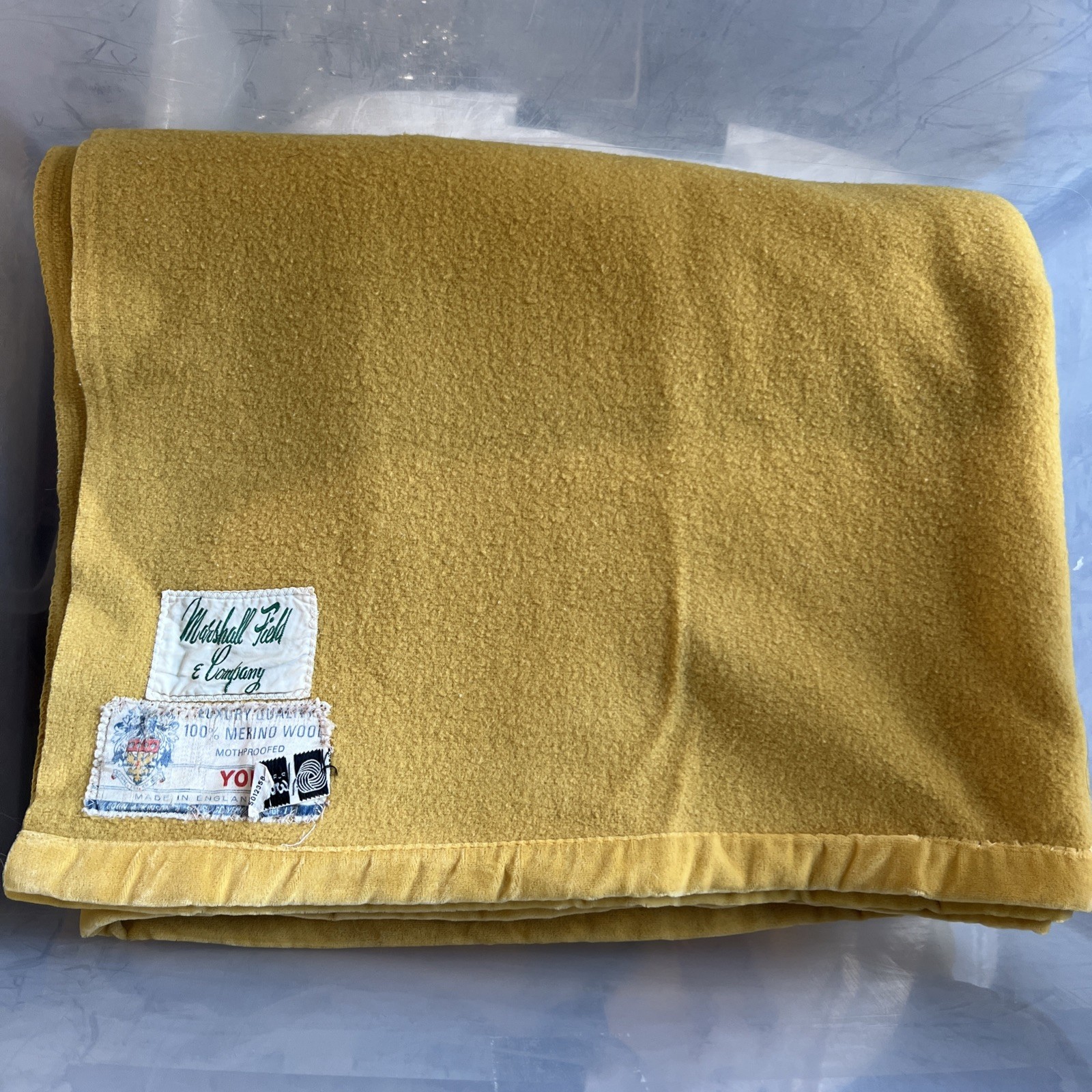 Vintage Marshall Field & Company 1960\'s Yellow Wool Blanket