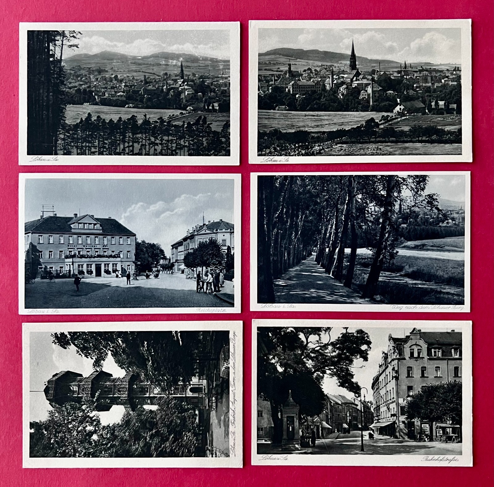 6 x Postcard Löbau around 1935 City View, Reichsplatz, Friedrich August Tower (181091